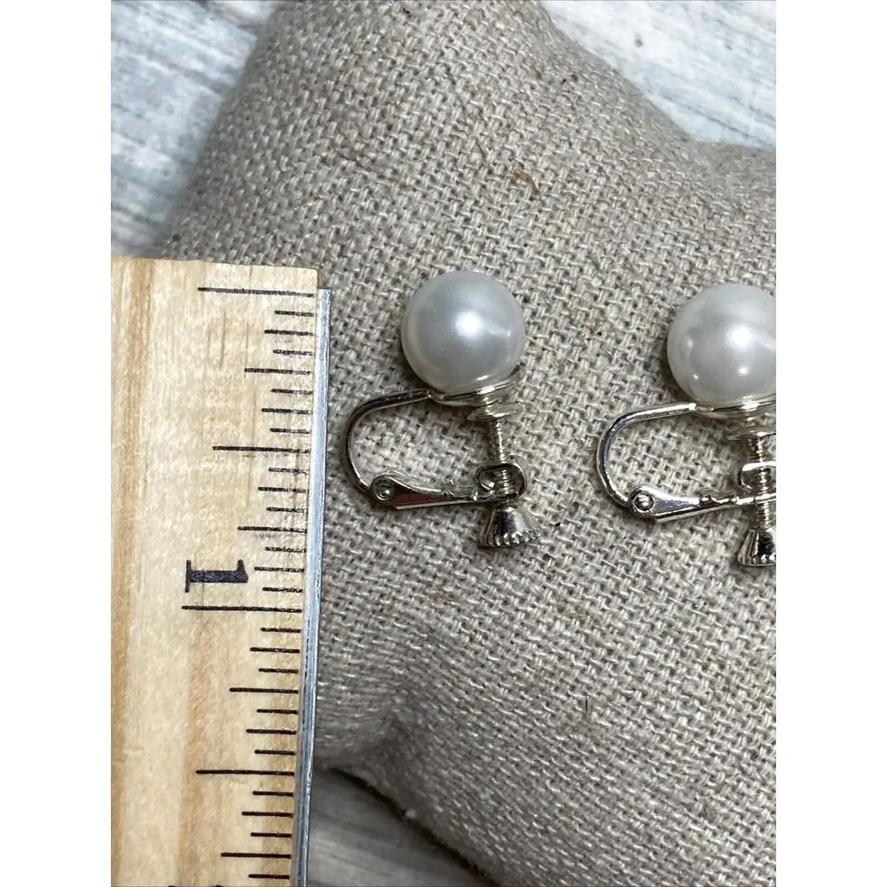 Pearl Clip-on Silver Tone EARRINGS‎ Faux imitation NWOT